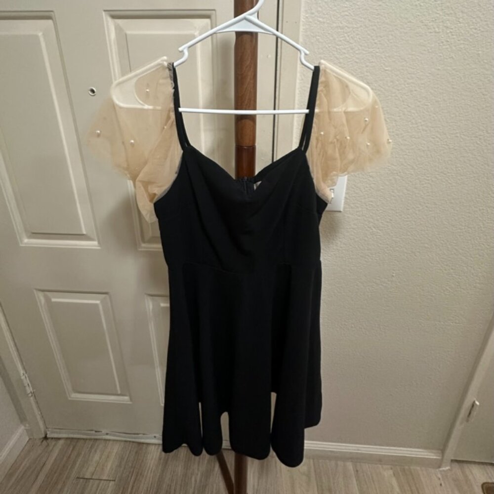 ADY Mesh Pearly Sleeved Mini Dress Sm-Lg (some pearls missing-- not noticeable)